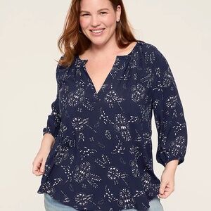 Lane Bryant Swing 3/4-Sleeve Split-Neck Popover Blouse